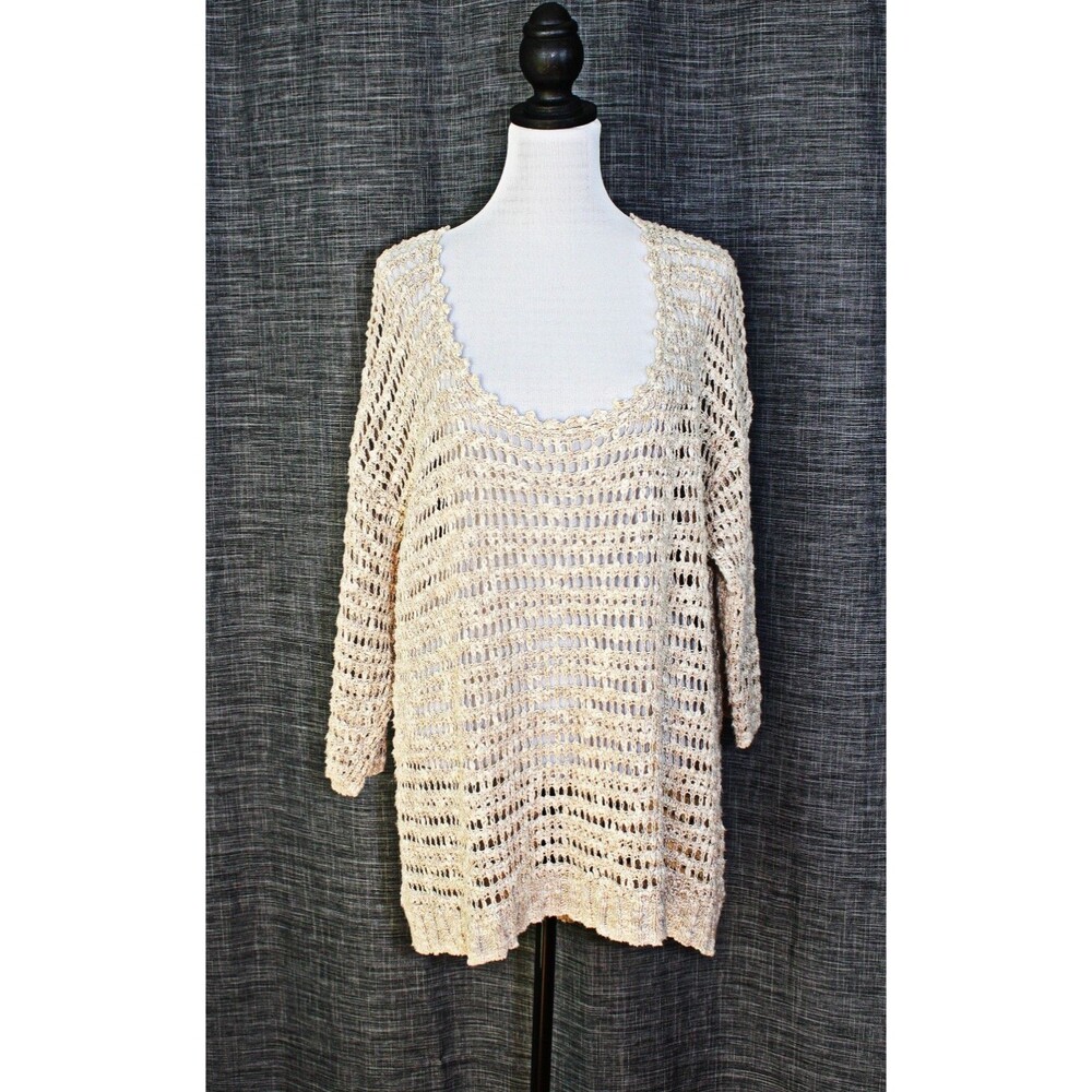 Coastal LUCKY BRAND Crocheted Top Sz XL Lagenlook Natural Color Linen Blend #04